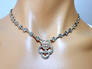 Vintage Sterling Silver Marcasite Oxidized Necklace  Signed  Safety Clasp